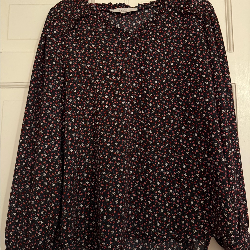 LOFT Black Long Sleeve Peter Pan Collar Blouse